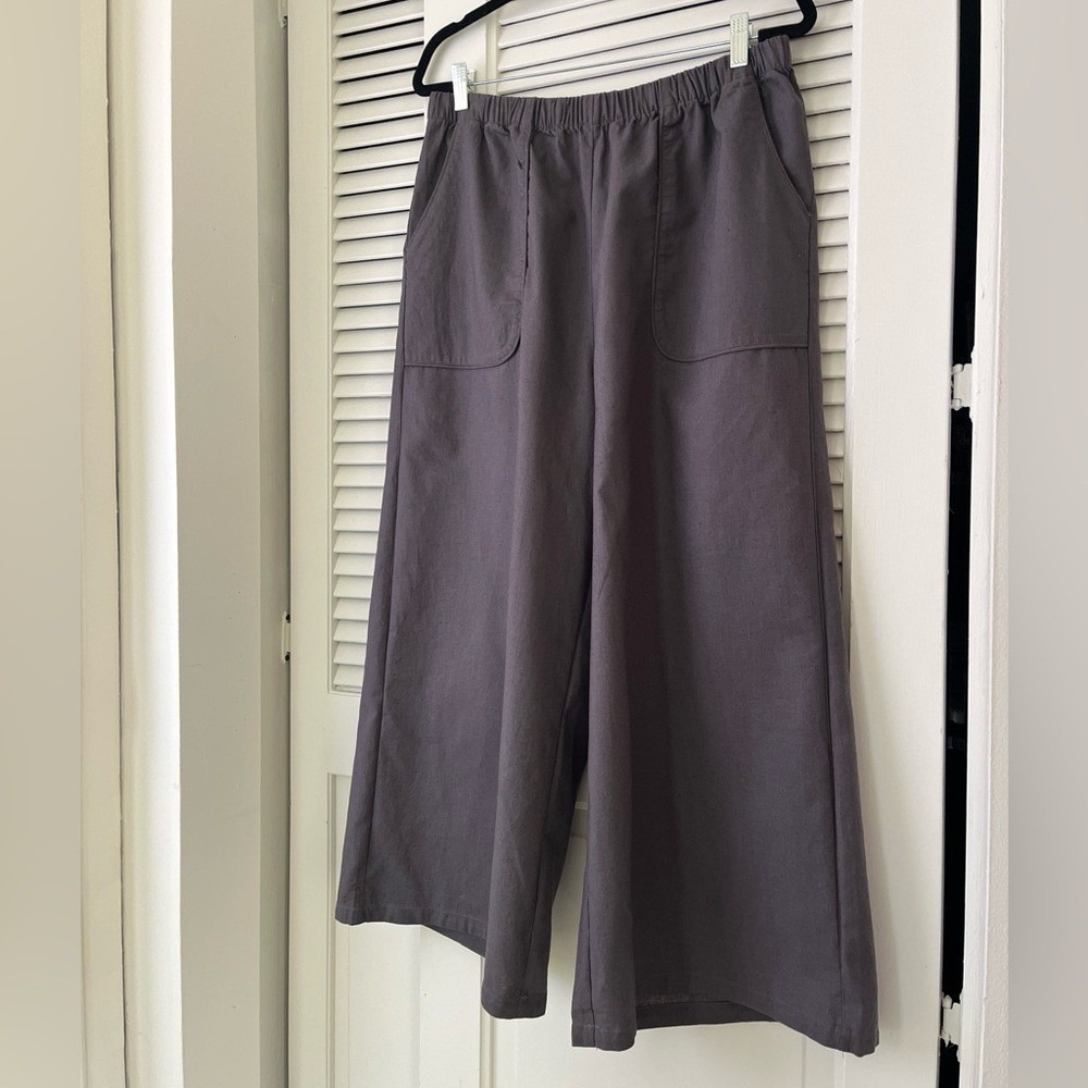NWT Grae Cove Olina Linen Wide Leg Crop Pants w/ Pockets in Grey Sz XL - Picture 3 of 8